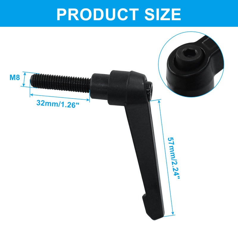 PHITUODA 2Pcs Adjustable Clamping Lever Handle M8 x 32mm Male Thread Adjustable Handles Push Button Ratchet Lever Knob Rotating Screw Handles Bolts with Locking Lever - Image 3
